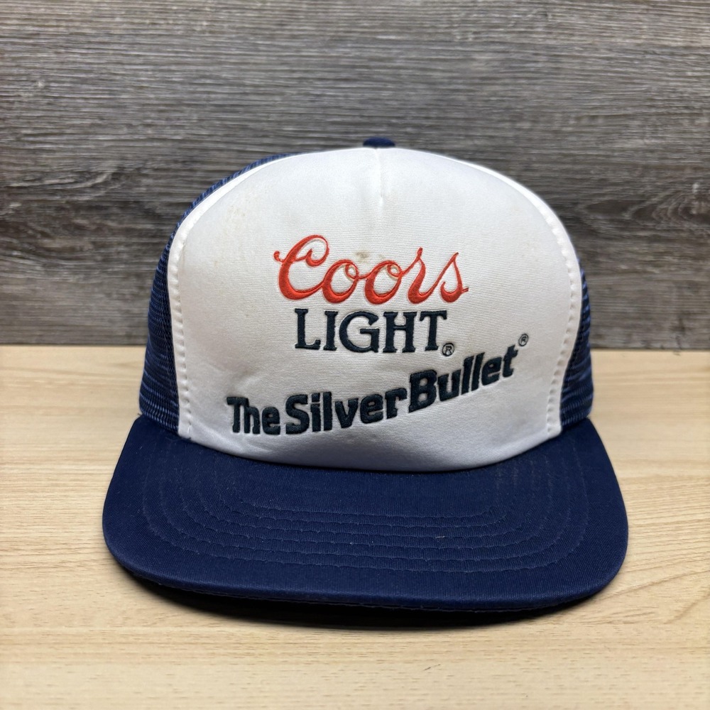 Vintage Coors Light Carlson Hat Cap Snap Back Mens OSFA Blue Mesh Trucker 80s